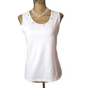 Christine Alexander Womens Rhinestone Tank Lg White Beach Babe Y2K Cottagecore